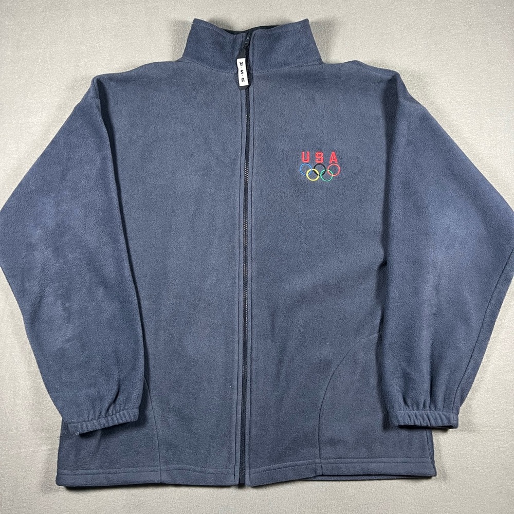 Vintage Team USA Olympic Full Zip Fleece Jacket Navy Blue Size XL Made In USA